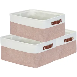 Mangata Aufbewahrungsboxen aus weichem Stoff mit Griffen aus Kunstleder, Rosa und Weiß, 41 x 31 x 18 cm, Rosa und Weiß (groß, 3 Stück)