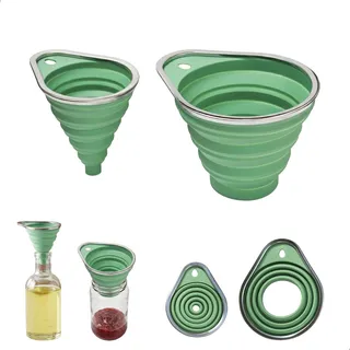 2 Stück Faltbarer Silikon Trichter, Silikon Trichter Küche mit Edelstahlrand, Küchentrichter, Enthält Großen & Kleinen Two Sizes für öl Bier Flüssigkeiten übertragung (Grün)