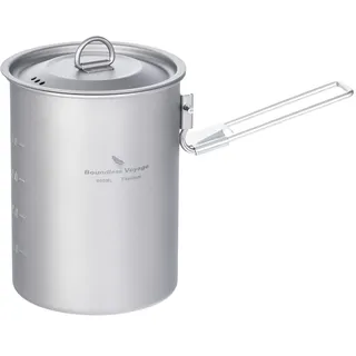 iBasingo Titanbecher 900ml | 99,8% TA1 Reines Titan | Klappbarer Edelstahlgriff | mit Skala | Ultraleicht 136,5g Fur Outdoor Camping & Wandern Ti2040C