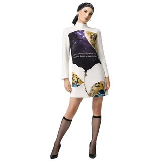 VALENTINO GARAVANI Midikleid Rollkragen Kleid Minikleid A-Linie Schurwolle Seide Ausdrucksstarker poetischem Print Beyond the Sky weiß L