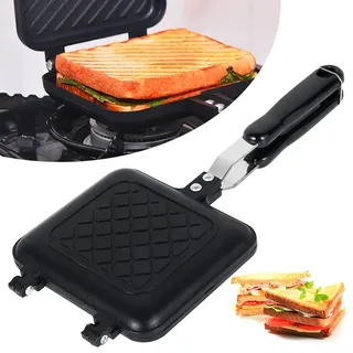 QINGLANG Toastie Maker Doppelseitige Brotbratpfanne Antihaft Herd Sandwichmaker Toastmaschine mit hitzebeständigen Griffen Mehrzweck-Sandwichpresse Camping-Toaster für Gasherd