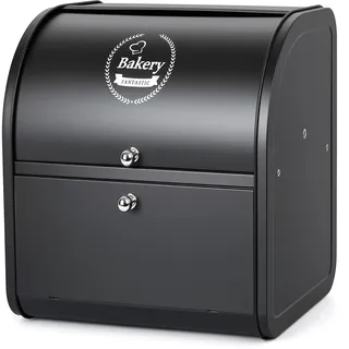 Osrioal Brotkasten, großer Brotkasten für die Küche, 2-stöckige Brotkästen mit Roll-Top-Deckel, doppelt groß, schwarz, 30 x 25 x 32,5 cm