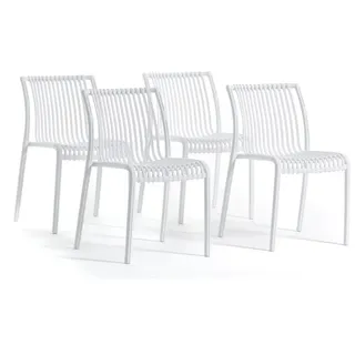 RATTATAN Set mit 4 stapelbaren Stühlen aus Polypropylen für Außenbereich und Garten, Bar und Restaurant, robuste und leichte Struktur – Olimpia–Weiß