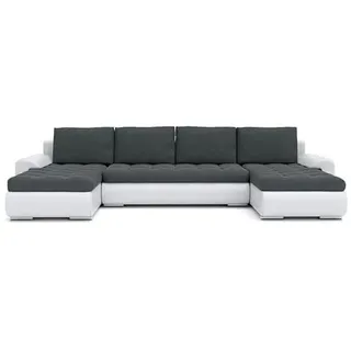 Mebligo - Ecksofa mit Schlaffunktion und Bettkasten Tokio III, Eckcouch aus Kunstleder, Sofa U Form 302x159x89 cm, Couch Wohnzimmer, Ecke Sofa Wohnlandschaft, Schlafsofa Grau/Kunstleder Weiß