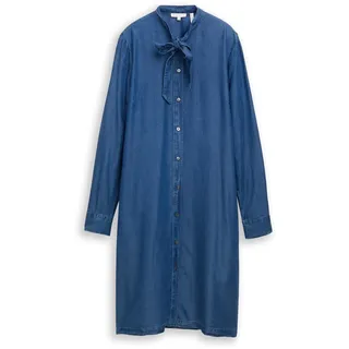 TOM TAILOR Damen Jeanskleid mit Schleifen-Detail, blau, Uni, Gr. 38