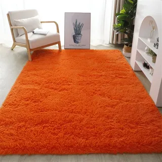 Lifup Teppich Shaggy Anti Rutsch Pflegeleicht, Rechteck Langflor Teppich für Wohnzimmer Schlafzimmer Kinderzimmer Orange 200 x 300 cm