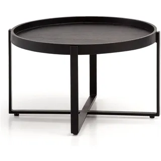 FineBuy Couchtisch Rund Schwarz Massivholz 60 x 60 x 35 cm
