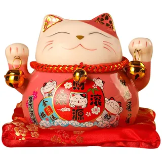 Jenngaoo Winkekatze Porzellan Rosa, Glückskatze aus Keramik, 11,4 cm, Maneki Neko Figur für Glück, Reichtum, Winke Katze, Japanische Deko für Geschäftseröffnung und Home-Deko
