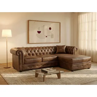 vente-unique Eckcouch Microfaser 2-Sitzer Braun