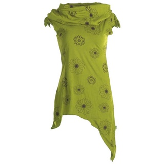 Vishes Tunikakleid Bedruckte Tunika aus Baumwolle mit Kragenkapuze alternative Bekleidung, Goa, Boho, Elfen grün 48