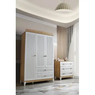 JV Möbel Kommode mit Kleiderschrank Holzmöbel Weiß Schlafzimmer Kinderzimmer, 2tlg. Neu