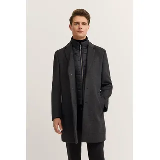 Kurzmantel BUGATTI "Flexcity Stretch", Herren, Gr. 48, grau (280, dunkelgrau), 50% Polyester, 40% Wolle, 10% sonstige Faser, kariert, normal, normaler Saum, Mäntel Kurzmantel, mit Glencheck-Karo und Westen-Einsatz