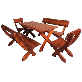 JVmoebel Gartentisch, Garten Möbel Essgruppe Holz Set Tisch Bank Stuhl Massiv 5tlg. beige