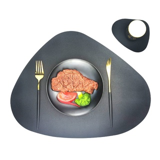 Zweifarbig Tischsets Lederoptik, Oval Leder Platzset und Untersetzer Abwischbar, Rutschfest Wasserdicht PVC Platzdeckchen für Küche, Restaurant, Hotel (Schwarz+Grau,6 Stück)