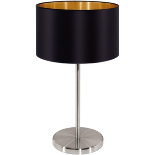 EGLO Tischlampe Maserlo, 1 flammige Textil Tischleuchte, Nachttischlampe aus Stahl und Stoff, Farbe: Nickel matt, schwarz, gold, Fassung: E27, inkl. Schalter