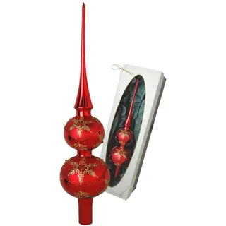 Christbaumspitze Satin rot glänzend mit Dekor, 30 cm in hochwertiger Geschenkbox