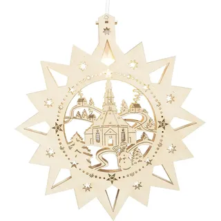 Rudolphs Schatzkiste Fensterstern Seiffener Kirche elektrisch beleuchtet LED Natur BxHxT 30x32,5x4,5cm NEU Fenstermotiv Weihnachten Adventsstern Holz Seiffen Erzgebirge Stern Linde Fensterdeko