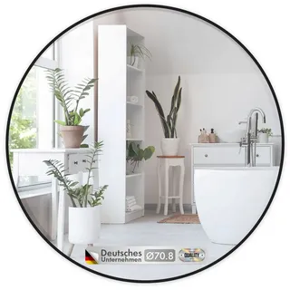 Floordirekt Wandspiegel Bella, Runder Spiegel mit schwarzem Aluminiumrahmen, in 3 Größen (Kristallklar & Rostfrei, 1-St., 70cm Durchmesser), Anti-Glasspliter Folie für mehr Sicherheit, mit Montagematerial schwarz Ø 70 cm