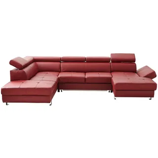 Stylife Wohnlandschaft, Bordeaux, Metall, Kombination Echtleder/Lederlook, Rindleder, 6-Sitzer, U-Form, 327x212 cm, Goldenes M, Lederauswahl, Stoffauswahl, seitenverkehrt erhältlich, Bettfunktion Hocker Rücken echt, Wohnzimmer, Sofas & Couches, Wohnlandschaften, Wohnlandschaften in U-Form