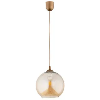 Licht-Erlebnisse Pendelleuchte LEMORA, ohne Leuchtmittel, Rauchglas E27 rund Ø 25 cm H: max. 90 cm in Gold Kugel Schirm Retro goldfarben
