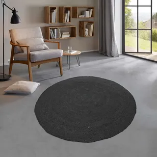 Taracarpet runder Jute Teppich Sisal Optik Kurzflor Boho modern für Wohnzimmer Schlafzimmer nachhaltig Natur-Teppich schwarz 250 cm rund