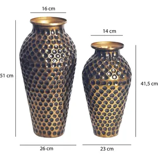 FineBuy, Vase, Vase 2er Set Blumenvase Aluminium Amphore Tischvase Rund Dekovase (2x)