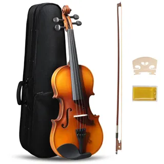 Bonnlo Violinenset 1/2, Violin aus Lindenholz für Anfänger, Geige mit Hartschalenkoffer, Bogen, Kolophonium, ideal für Erwachsene & Kinder, Naturfarbe