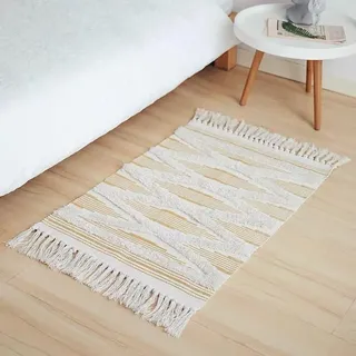 Plancholo Boho-Badezimmerteppich, 60 x 90 cm, Bauernhaus-Badezimmerteppich, kleiner Boho-Badteppich, Baumwollakzent-Teppich mit Quasten, für Waschküche, Flur, Eingangsbereich
