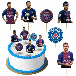 Festivalartikel Tortenstecker Messi Mbappe Topper Set 6 Stk Geburstag Torten Deko Kuchen Junge blau|weiß