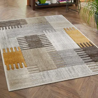 Teppich LUXOR LIVING "Toronto", gelb (gelb,grau), B:80cm H:12mm L:150cm, Obermaterial: 100% Polypropylen, Teppiche, Teppich, Kurzflor, modernes Patchwork-Design, Hoch-Tief Struktur, Wohnzimmer
