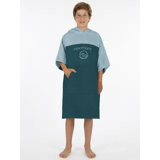 normani Teenager Frottee Badeponcho aus Bio-Baumwolle für Jungen und Mädchen - Strandponcho Surfer Poncho mit Umziehhilfe Petrol OneSize