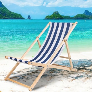 Liegestuhl Strandliegestuhl Relaxliege Selbstmontage Holz Strandstuhl Klappbar Blau weiß