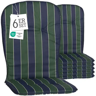 Beo Hochlehner Auflagen 6er Set Waschbar Kos | Made in EU nach Öko-Tex Standard | Atmungsaktive Gartenstuhlauflagen Hochlehner | UV-beständige Auflagen Hochlehner mit Streifen in Blau-Grün