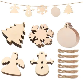 50 Stück Weihnachtsbasteln Kinder, Weihnachtsdeko, Holzanhänger Weihnachten zum Bemalen mit Juteseil, Weihnachtsbaum Deko Holz, Weihnachtsbasteln Kinder für Weihnachtsbaum DIY Dekoration