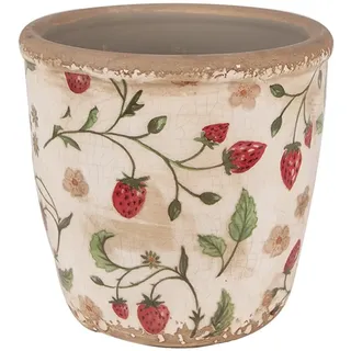 Clayre & Eef Blumentopf Ø 14x13 cm Beige Rot Keramik Erdbeeren Innenblumentopf