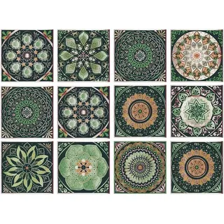 Spritzwassergeschützte Grüne Fliesenaufkleber, 15 Cm X 15 Cm, Mandala-muster, Zur Dekoration Von Küchen Und Badezimmern (24 Stück).