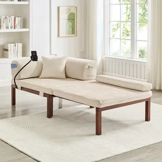 2-in-1 Klappbarer Ausziehbarer Schlafsessel Schlafsofa Beige Bettfunktion