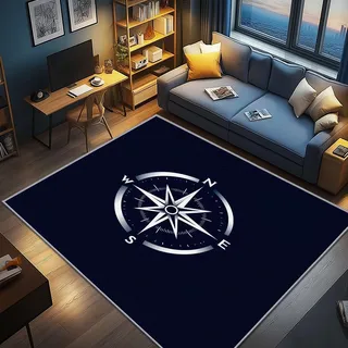 AevuCub Kompass Deko, Nautisch Teppich 80x150 Kurzflor, Kleiner Teppich Wohnzimmer Maritime, Weich rutschfest Waschbare Teppiche, Bettvorleger Schlafzimmer Kinderzimmer