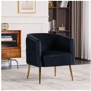 BlingBin Loungesessel Moderner Bequemer Samtgepolsterter Sessel, Luxus Einzelsessel (1er Set, 1-St., 65x65x74cm), Akzentstuhl für Wohnzimmer, Warteraum, Büro und Schminktisch schwarz