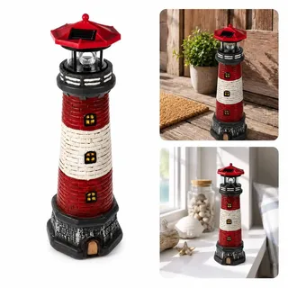 Garten-Dekoration Außen,wasserdichter Leuchtturm mit Solarlicht, automatischer Drehung,für Hof, Terrasse,Rasen,Tisch,einzigartiges Einweihungsges... - Rot