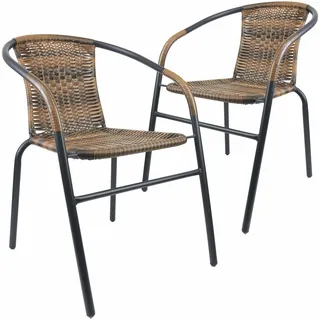 Nexos Trading Bistrostuhl Poly Rattan Stahl-Rahmen Stapelstuhl Balkonstuhl Gartenstuhl (Braun-Schwarz, 2)
