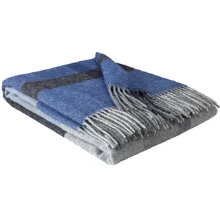 STTS International Wolldecke 100% Schurwolle Wohndecke in versch. Farben Tagesdecke Schurwolldecke Plaid 140 x 200 cm Tirol (Blau-Hellblau-Grau (F))