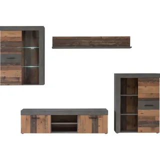 Wohnwand FORTE, grau (dunkelgrau, vintage), B:288,6cm, Kastenmöbel-Sets, Wohnwand