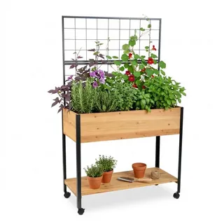 Relaxdays Hochbeet mit Ablage 475 x 102 x 165 cm Schwarz/Bronze