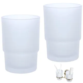 Topsky 2 Stück Mattierte Glas Zahnputzbecher Set 230 ml, Kinder Zahnputzbecher, Wandmontierbar Zahnbürstenhalter, Moderne Badezimmer-Zubehör (Stapelbar)