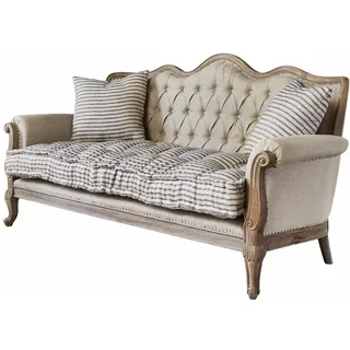 Loberon Sofa Malabon, Chesterfield-Steppung, traditioneller Landhaus-Look, nostalgischer Charme, Sitzmöbel, Mangoholz, Leinen, Schaumstoff, leinen/braun/blau