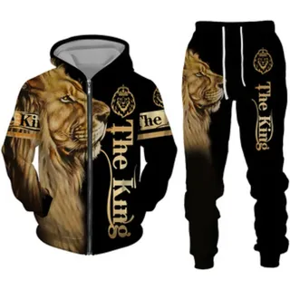 WFBZ 3D Löwe Trainingsanzüge Full Zip Herren Jogging Anzüge Set Casual Langarm Sport Sweatsuits S-6XL - 6XL