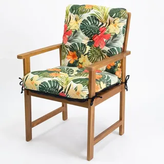 4L Textil Gartenstuhlauflage Niedriglehner Hochlehner (50x50x50 cm, Blumen Grün) - Grün