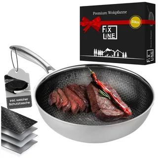FIXLINE Wok Pfanne 28cm BLACK FOREST Edition Kratzfeste Beschichtung Induktion, Edelstahl (Einzel, 1 Wok Pfanne), Perfekte Geschenk Idee schwarz|weiß
