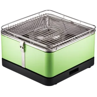 JUNG Tischgrill ARIZONA rauchfreier Holzkohlegrill Mobil 33x33x20cm tragbar Smokeless, Balkon Grill, Smokeless Rauchfrei Mobil tragbar, Tischgrill - Grün